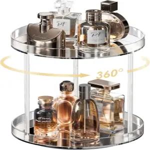 롤라렛 360도 회전 아크릴 향수 정리 스탠드 2단 클리어 홀더 디스플레이 랙 화장품 스킨케어 조직 중간