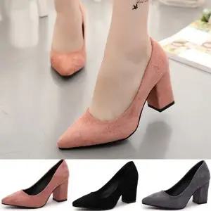 여성구두 스웨이드 펌프스 하이힐 통굽 8.0cm P206