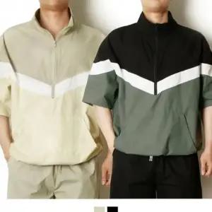 남자 여름 아노락 반팔 바람막이 반집업 배색 오버핏 트레이닝 티