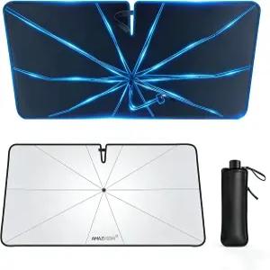 2026년 업그레이드 자동차 윈드실드 선쉐이드 우산 - 섬유 유리 리브 10개 [360 굽힘 가능] 100 블록 240T