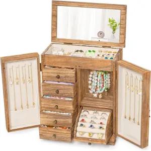 싱블라 주얼리 박스 정리함 여성 농가 나무 팔찌 홀더가 있는 6겹 케이스 보관 목걸이 귀걸이 반지 후크