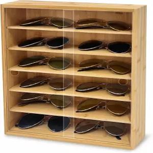 CODOHI 대나무 선글라스 디스플레이 케이스 벽걸이 정리함 대형 안경 홀더 보관함 섀도우 박스 선반 랙