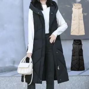 후드 하이넥 여성 슬림핏 캐주얼 롱 베스트 LED-744