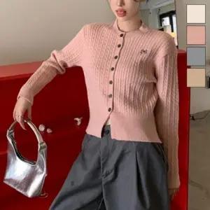 크롭 케이블 클래식 버튼 니트 가디건 LED-250023