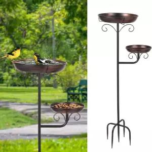 ONTALA 42인치 야외용 대형 독립형 금속 조류 목욕장 정원 장식용 튼튼한 5개의 말뚝이 달린 탈착식 볼