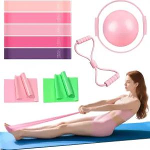 여성용 필라테스 에센셜 키트 13인치 매직 서클 링과 요가 볼이 포함된 10PCS 세트 토닝 및 스트레칭