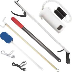 재활 어드밴티지 7피스 프리미엄 엉덩이 또는 무릎 교체 복구 키트 26인치 리처 그래버 양말 보조기 슈혼