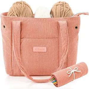 크로셰 및 뜨개질 프로젝트를 위한 키바가 스타일리시한 실백 - 4개의 내부 포켓과 실 구멍이 있는