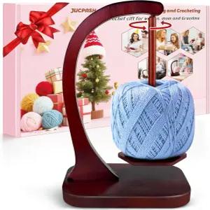 코바늘 뜨개질용 JUCPASH 실 홀더 자기 회전 메커니즘과 미끄럼 방지 패드가 있는 나무 스피너 여성용