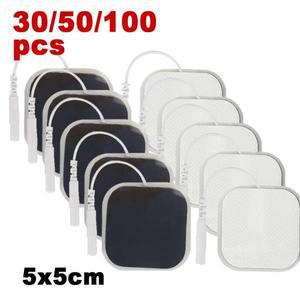 30/50/100 조각 5x5cm 비직조 전극 패드리드 와이어 포함 마사지 물리 침술 액세서리