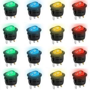 8pcs KCD1 On/Off 3핀 2위치 스냅 20A 12V 빨간색 LED 라운드 보트 로커 스위치가정용 DIY 교체용 포함