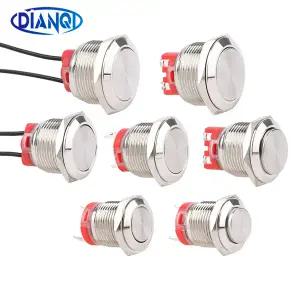 16/19/22mm 방수 금속 푸시 버튼 스위치 래칭 잠금 1NO 황동 니켈 도금 와이어/핀/나사 단자 포함