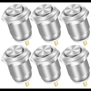 6/12pcs 12mm 순간 푸시 버튼 스위치 12V 방수 전원 푸시 버튼 작은 라운드 크롬 스테인레스 금속 2pin N/O