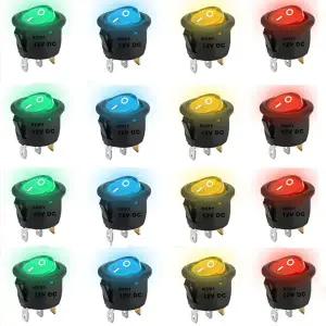 8pcs KCD1 On/Off 3핀 2위치 스냅 20A 12V 빨간색 LED 라운드 보트 로커 스위치가정용 DIY 교체용 LED 포함