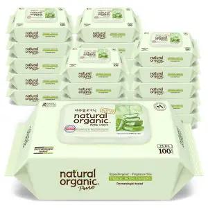 네츄럴오가닉 아기물티슈 퓨어 알로에베라 플레인 캡형 100매(20팩)