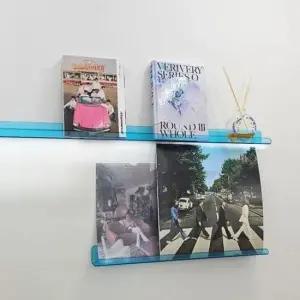 [SBD] 선반 실내 유리 투명 벽선반 강화 아크릴 무타공형 인테리어 블루 재질 50mmx600mm 소품 대체 진열대