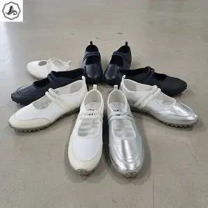 [애슬릿] 메리제인 스니커즈 소가죽 더블 밴드 메탈릭 실버 단화