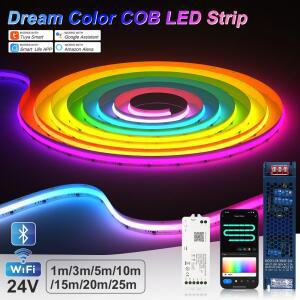 1-25M RGB 주소 지정 가능 COB LED 스트립 빛 24V WS2811 픽셀 Tuya WiFi 리본 라이트 키트 TV 룸 장식