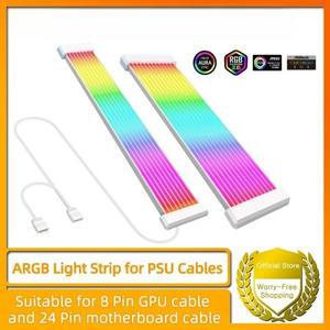 5V 3핀 ARGB 동기화 PC 케이블 8/24핀 마더보드 전원 연장 유연한 LED 스트립 라이트 DIY 키트 비디오 카드