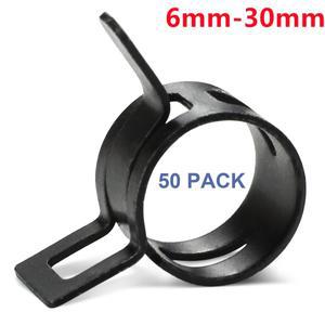 50pcs 연료 호스 클램프 블랙 스프링 진공 라인 워터 파이프 후프 에어 튜브 패스너 스틸 핀치 6-30mm 클립
