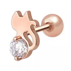 [미니아트] 14K 골드필드 핀 고양이 큐빅 동물 로즈골드 피어싱 한쪽