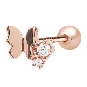 [미니아트] 14K 골드필드 핀 로제트 나비 큐빅 로즈골드 피어싱 한쪽