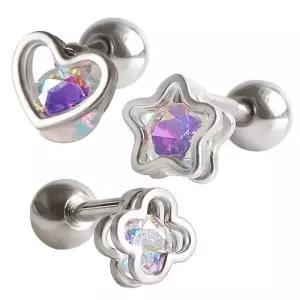 [미니아트] 써지컬 스틸 오로라 큐빅 하트 별 클로버 패션 피어싱 한쪽