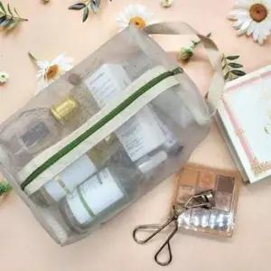 메쉬 투명 수영복 파우치 화장품 목욕 손잡이 주머니 휴대용
