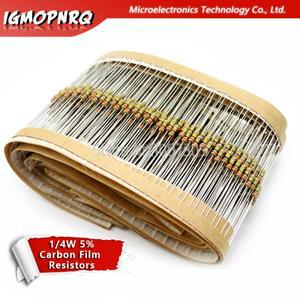 500PCS 1/4W 1R~10M 5% 탄소 필름 저항기 10R 47R 220R 1K 4K7 560K 1M 3M3 옴 컬러 링