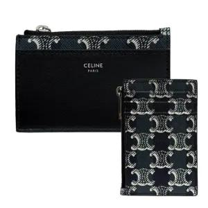 [명품] 26SS  스트라이프 트리옹프 캔버스 램스킨 지퍼 카드 지갑 블랙 네이