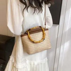 여자 대나무 핸들 손잡이 밀짚백 숄더백 왕골크로스백