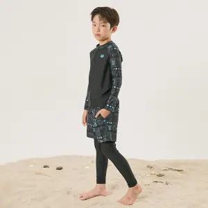 [아레나수영복] 지오 아동 레저 집업 래쉬가드 세트 A4BB1BS04BLK