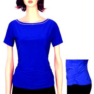 국산 댄스 기본 파랑 반팔티 댄스복 상의 에어로빅복 밸리 스포츠 라인 재즈 댄스복 단체복 행사복