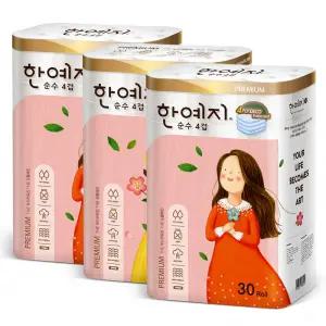 프리미어 순수 4겹 천연펄프 화장지 25m 30롤 3팩