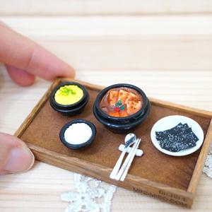 [미니어쳐 소품] 김치찌개 세트 (김치찌개,계란찜,흰쌀밥,수저세트,김,바닥)