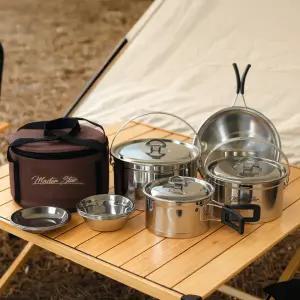 리빙글로리 마스타스타 인덕션 겸용 코펠 4인 세트 / 캠핑 캠핑용 스텐 냄비 식기 세트