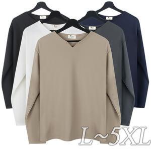 2026 봄 남자 라운드 브이넥 오버핏 루즈핏 남성 긴팔 티셔츠 빅사이즈 w001