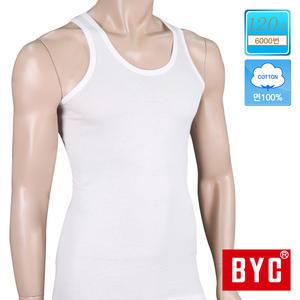 BYC 순면 남성 런닝 셔츠 120수 최고급 메리야스 남자 나시 부드러운 흰색 화이트 BYI6034