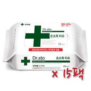 닥터아토 손소독티슈 20매 x 15팩 휴대 손세정제 손입 세정 학교준비물