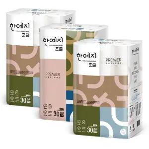 한글 프리미어 천연펄프 화장지 27m 30롤 3팩