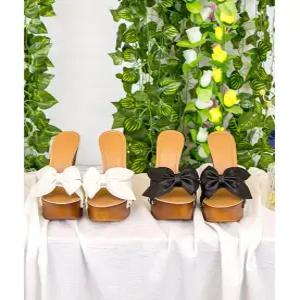 13cm 킬힐 가보시 청키굽 리본 뮬샌들 슬리퍼