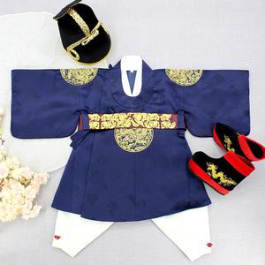 곤룡포 한복셋트 곤색 (배자+허리띠+모자+신발) - 왕세자 돌복 유아 백일 남아한복