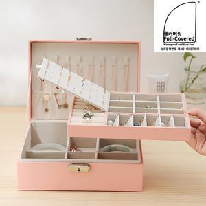 풀커버링 2단 가죽 악세사리 보관함 귀걸이 반지 목걸이 시계 정리함 보석함 케이스 수납함