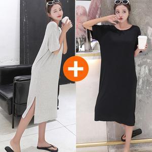 1+1 모달 옆트임 반팔 롱 원피스 루즈핏 봄 여름 잠옷