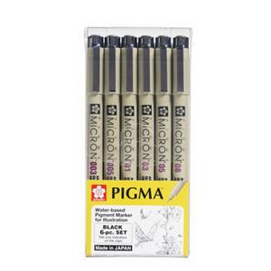 사쿠라 피그마 마이크론 블랙 6본 세트 피그먼트펜 일러스트 제도 드로잉 펜