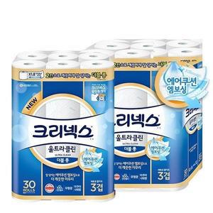 크리넥스 천연3겹 울트라클린 더블롱 27M-30롤X2팩