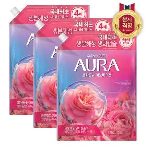 아우라 생화캡슐 초고농축 섬유유연제 리필1.7L 피오니로즈 x 3개