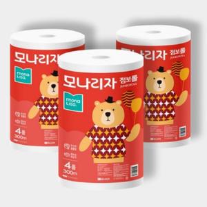 모나리자 점보롤 2겹 300m 4롤 x 3팩 대용량 화장실휴지 화장지 두루마리