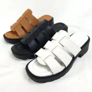 순이의수제화 발편한 키높이 통굽 푹신한 쿠션 여성 굽높은 여름 가죽 볼넓은 슬리퍼 5cm