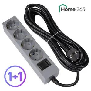 1+1 홈365 국산 과부하차단 멀티탭 4구 5M 그레이 블랙 16A 접지 절전형 멀티콘센트